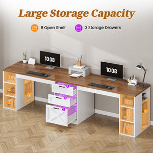 96.5" Two Person Desk with Drawers & Storage Shelves