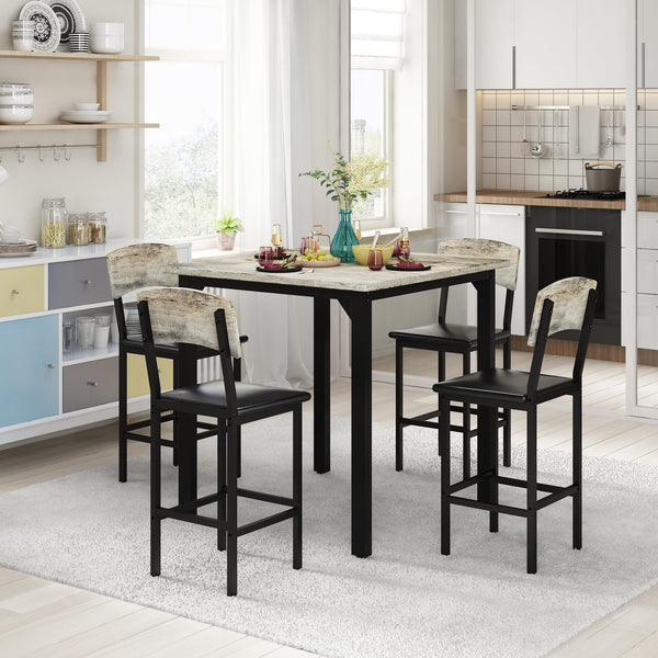 5-Piece Counter Height Dining Table Set with 4 Upholstered Bar Stools