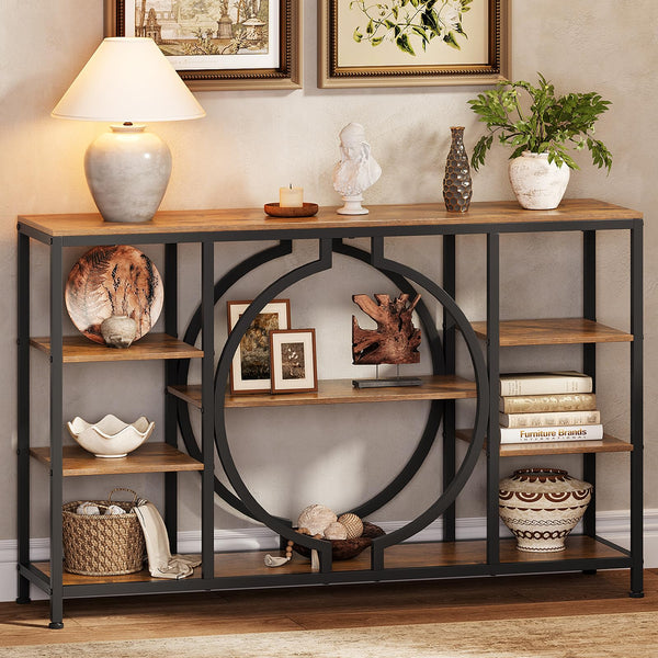 47" Industrial Console Table with 4-Tier Shelves