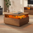 Square Fluted Coffee Table with LED Lights and Storage