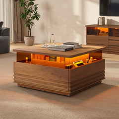 Square Fluted Coffee Table with LED Lights and Storage
