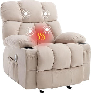 Massage Rocker Recliner Chair with Heat & Vibration – 4 Pockets, Cup Holders & USB Port