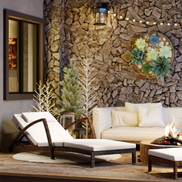PE Rattan Outdoor Chaise Lounge Chair Set of 2 with Cushion & Armrests