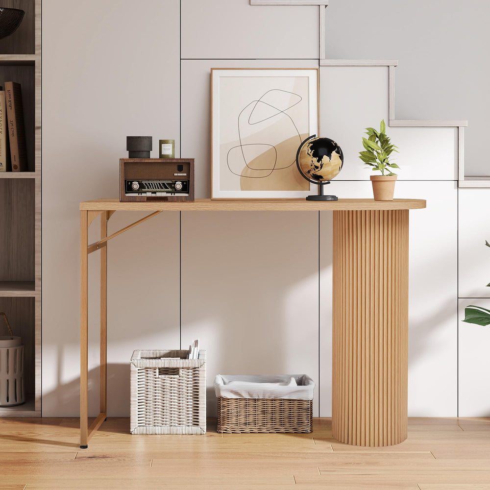 55" Fluted Wood Bar Table with Metal Frame