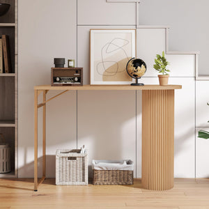 55" Fluted Wood Bar Table with Metal Frame