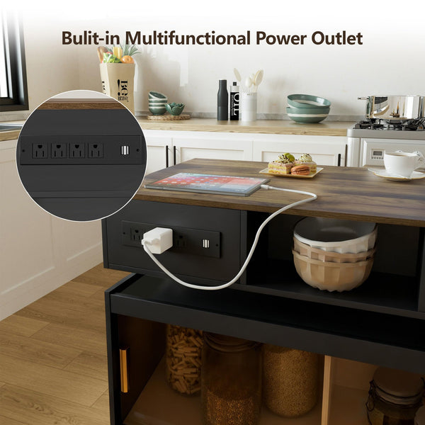 Rolling Kitchen Island with Extendable Countertop & Storage