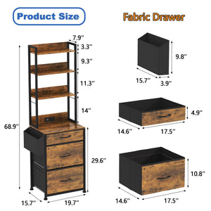 3-Drawer File Cabinet with Charging Station & 4-Tier Bookshelf