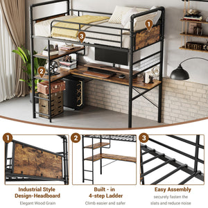 Twin Loft Bed with L-Shaped Desk