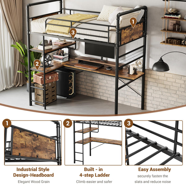 Twin Loft Bed with L-Shaped Desk
