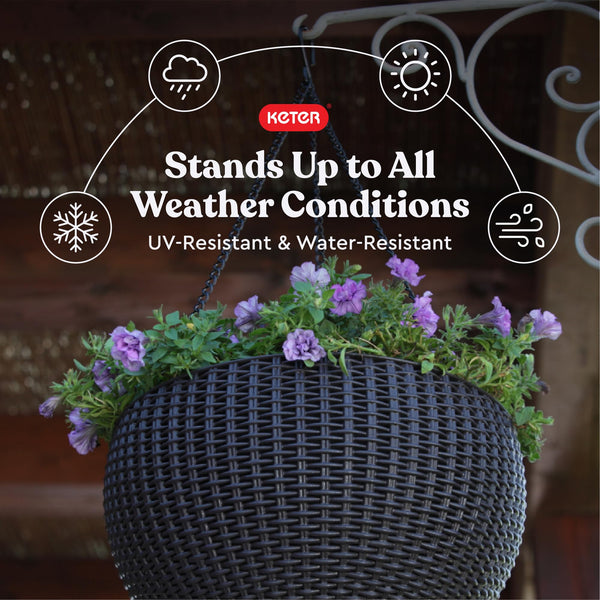Round Hanging Planter Baskets Set of 2 – Rattan-Look Resin