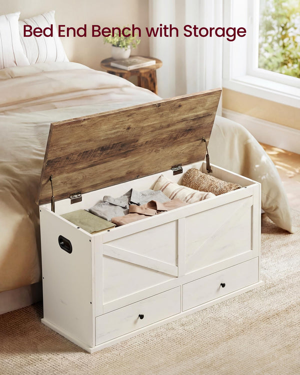 Farmhouse Storage Bench with 2 Fabric Drawers