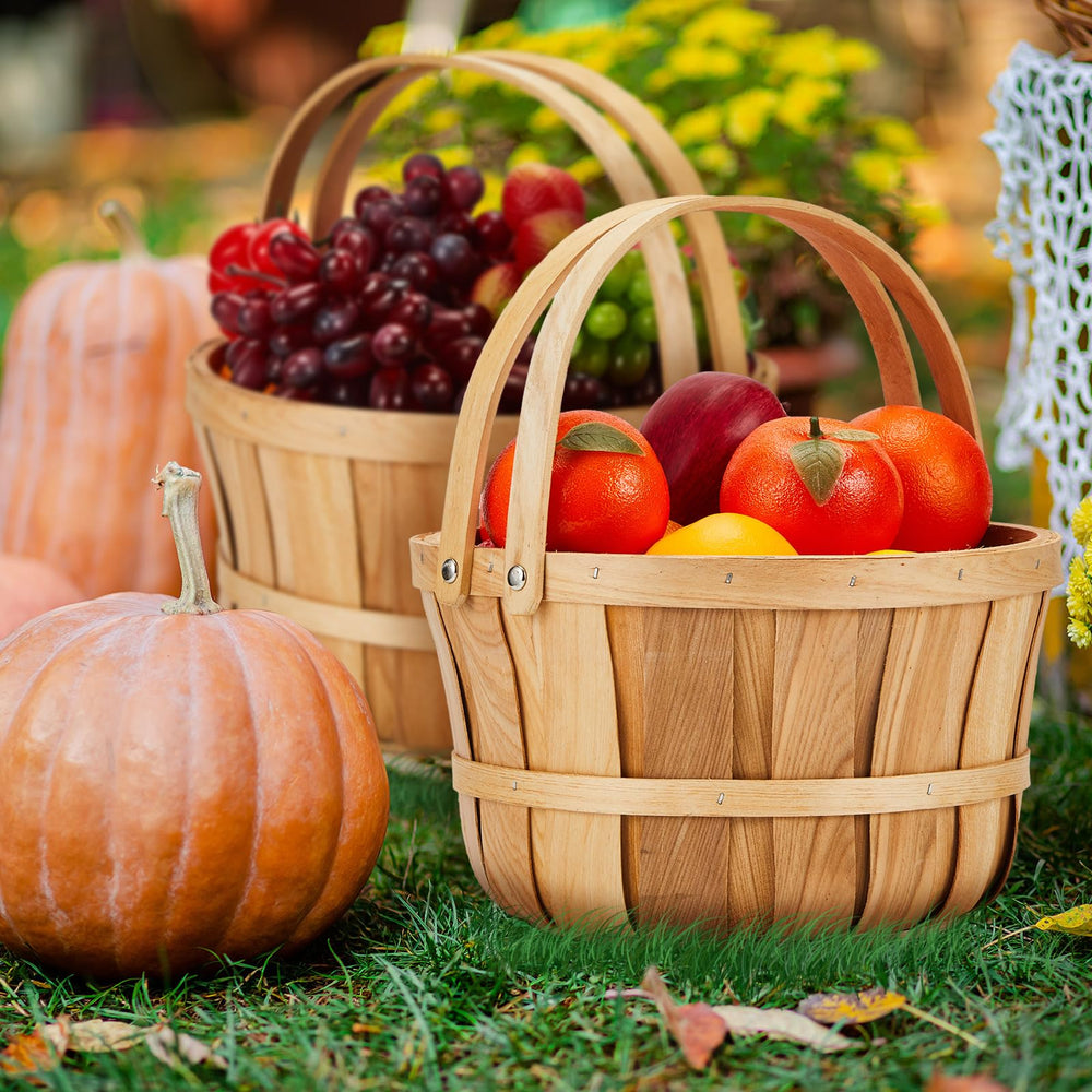 Round Wooden Farmers Market Baskets with Handle