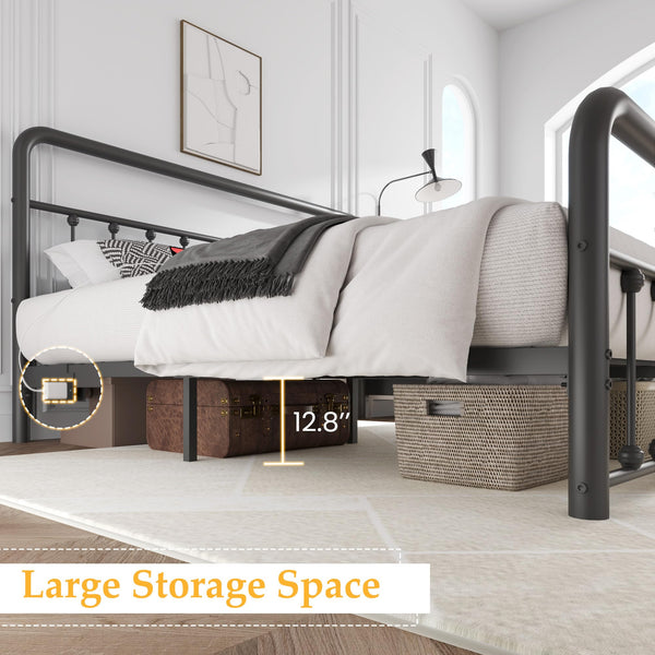 Metal Platform Bed Frame with LED Lights & Charging Station