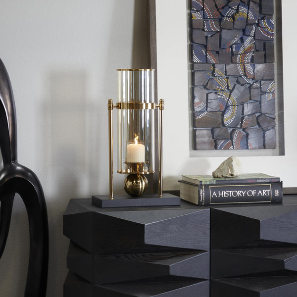 Gold Metal Hurricane Pillar Candle Holder