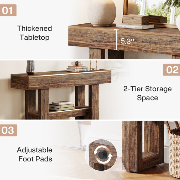 Farmhouse Console Table 2-Tier with Storage Shelves