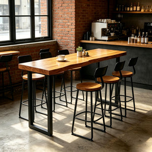 Farmhouse Narrow Bar Table – Solid Wood, Industrial Style