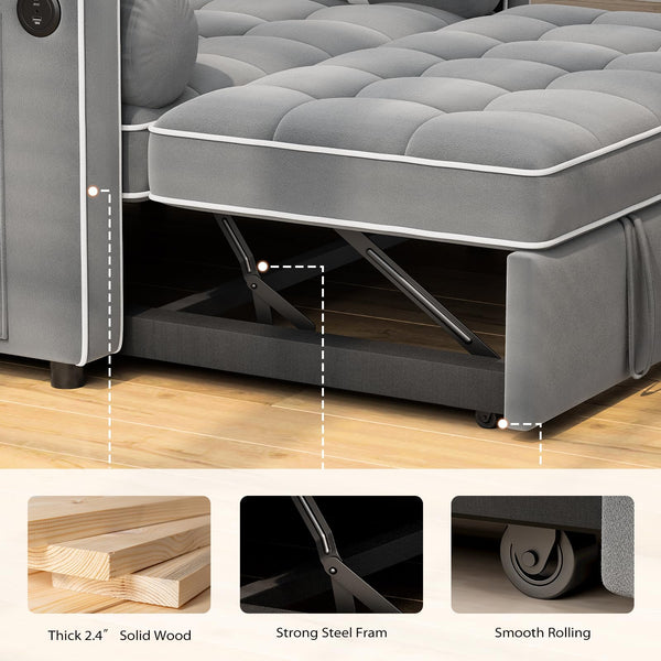 3-in-1 Convertible Sleeper Sofa Bed with USB Ports & Adjustable Backrest
