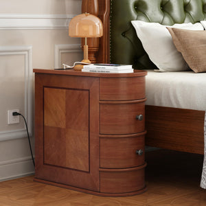 Narrow End Table with Charging Station & 2 Drawers, Fully Assembled