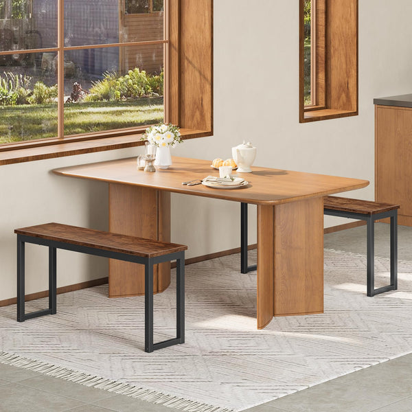 Industrial Dining Bench Set of 2 – Rustic Brown & Black Metal Frame