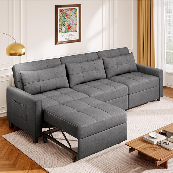 Convertible Sectional Sleeper Sofa with Adjustable Backrest & Ottoman