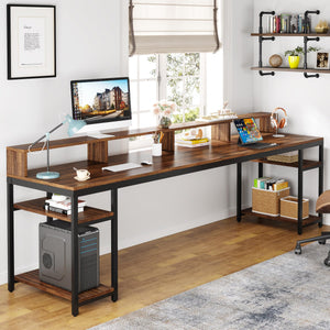 2-Person Desk with Monitor Stand & Storage Shelves, 78.74"