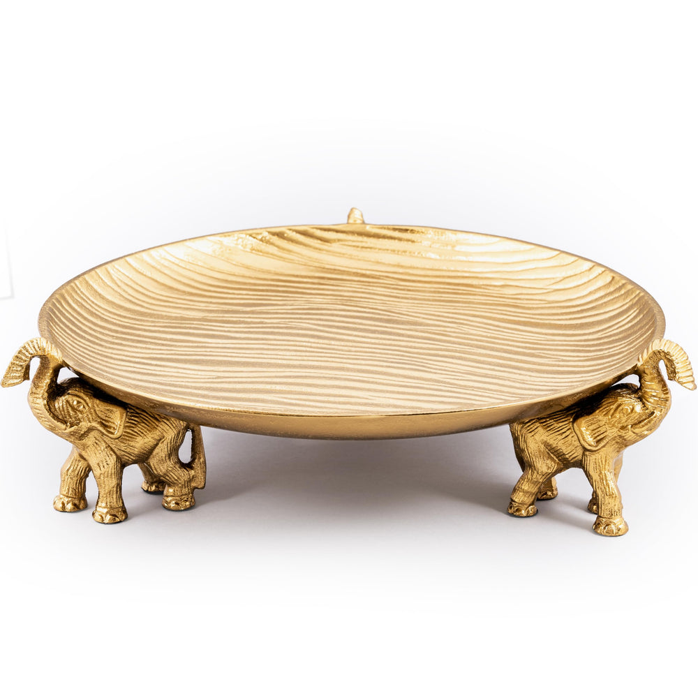 Round Decorative Tray with Elephant Base