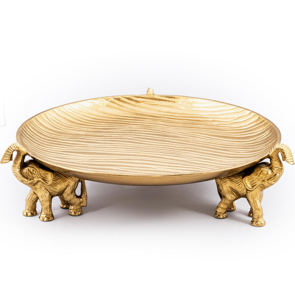 Round Decorative Tray with Elephant Base