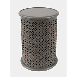 Round Drum End Table – Hand-Carved Mango Wood