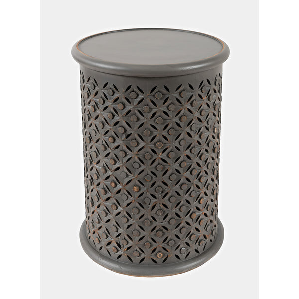 Round Drum End Table – Hand-Carved Mango Wood