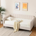 Twin Upholstered Daybed with Adjustable Backrest & Wood Slat Support
