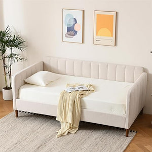 Twin Size Upholstered Daybed with Adjustable Backrest & Wood Slat Support