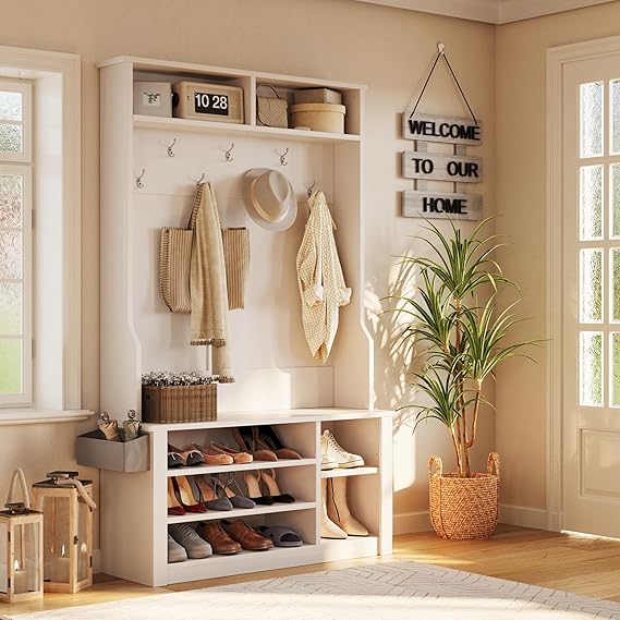 Entryway Hall Tree with Bench & Storage