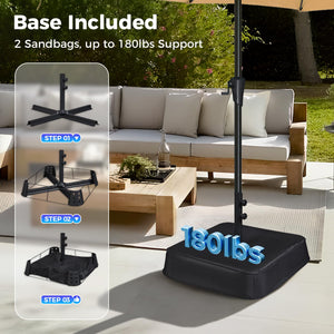 15ft LED Solar Patio Umbrella with Base