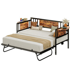 Twin Metal Daybed with Trundle, LED Lights & Charging Station