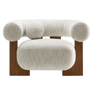 Boucle Accent Armchair with Pillow & Wood Legs