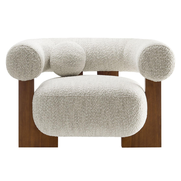 Boucle Accent Armchair with Pillow & Wood Legs
