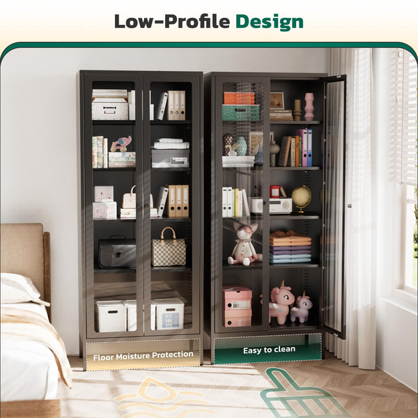 Metal Glass Display Cabinet with 5-Tier Storage Shelves