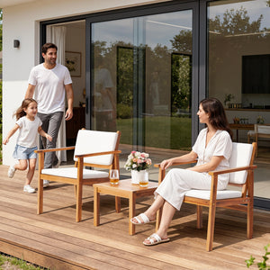Acacia Wood Patio Furniture Set with Cushions & Coffee Table