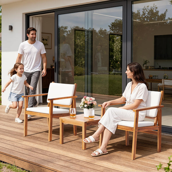 Acacia Wood Patio Furniture Set with Cushions & Coffee Table