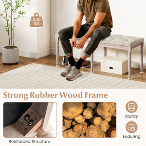 47.5" Tufted Upholstered Bench with Rubber Wood Frame