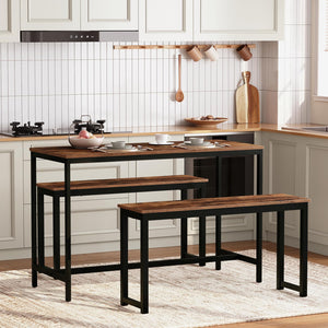 Industrial Dining Bench Set of 2 – Rustic Brown & Black Metal Frame