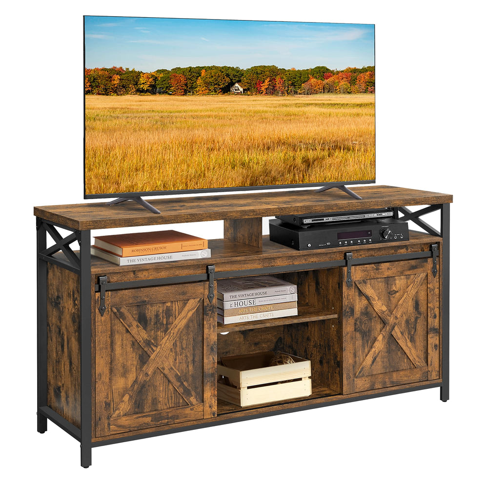 TV Stand with Sliding Barn Doors & Adjustable Shelves, 65 Inch