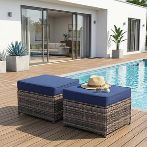 2-Piece Patio Sofa Ottomans with 4.3" Thick Cushions