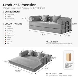 SAVENICA 79" Convertible Floor Sofa Bed, 5-in-1 Modular Sleeper with Removable Parts, No Assembly Corduroy Futon from Sofa to Oversized Bed, Non-Slip Base for Living Room, Dorm (Light Gray)
