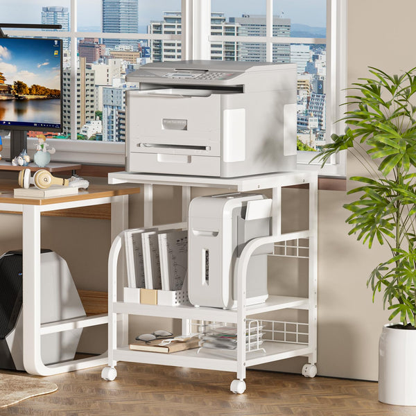 3-Tier Rolling Printer Stand with Storage Shelves
