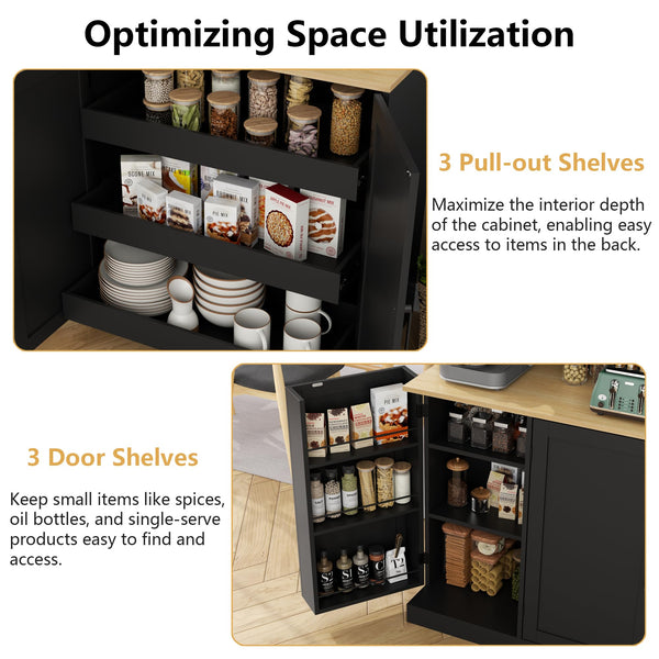Kitchen Pantry Storage Cabinet with Microwave Stand