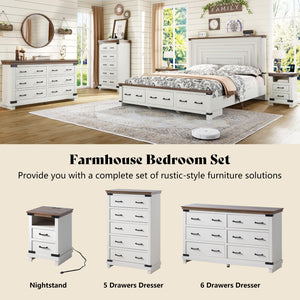 Farmhouse Bedroom Set – 5 Drawer Dresser & Platform Bed Frame