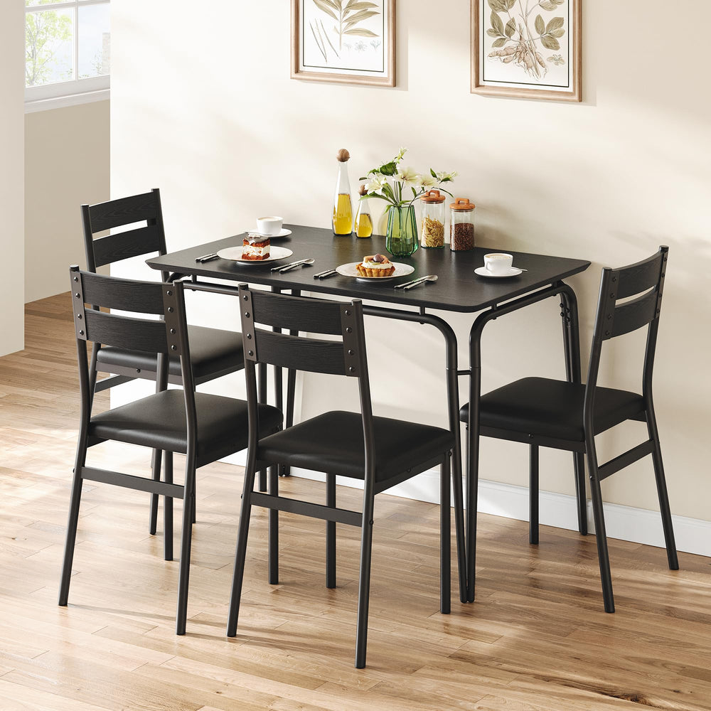 5-Piece Dining Table Set with 4 Chairs – Modern Black