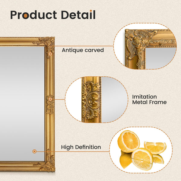 Baroque Gold Wall Mirror – Ornate Antique Rectangular Frame