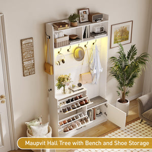5-in-1 Entryway Hall Tree with Bench, Shoe Storage & LED Light